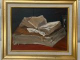 a picture of a painting of a book on a table