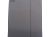 the back of a gray ipad case on a white surface