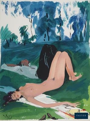 une image représentant un tableau d'une femme nue allongée sur une couverture