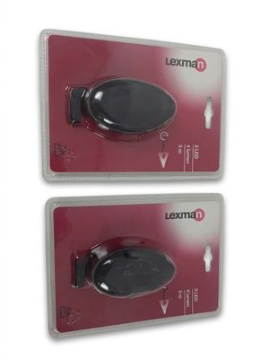 pair of two black plastic magnets on a white background