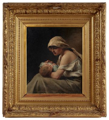 une image d'une peinture représentant une femme tenant un bébé