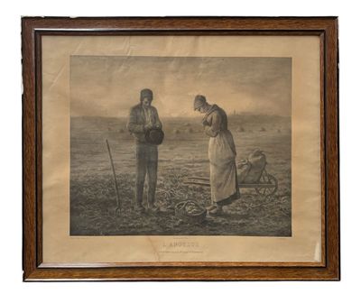 an old picture of a couple of people standing in a field