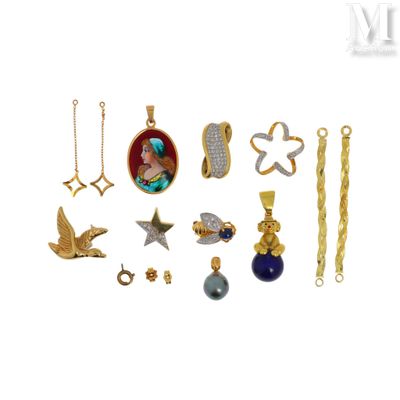 Lot de débris Lot de bijoux et débris en or jaune 18K (750°/… - Photo 1