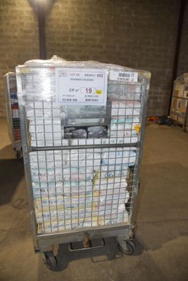 a cart with a lot of boxes on it in a warehouse