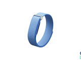 a blue bracelet with a metal clasp on a white background