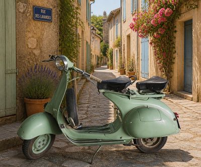 un scooter garé au bord de la rue