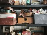 a shelf with many different items on top of it
