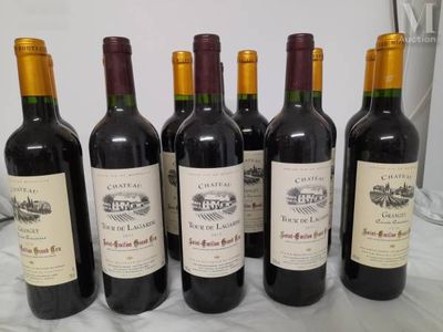 six bottles of wine are lined up on a table