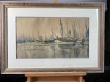 a picture of a painting of boats in the water