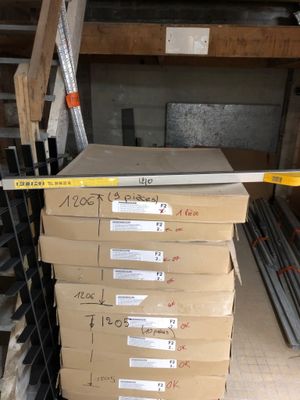 a stack of boxes sitting on top of a pallet in a warehouse