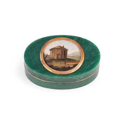 a green box with a picture of a building on it