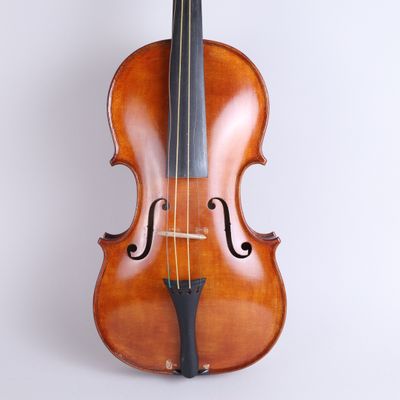 a close up of a violin on a white background