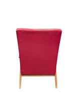 Fauteuil en bois naturel et skaï rouge à décor strié. (photo 5)