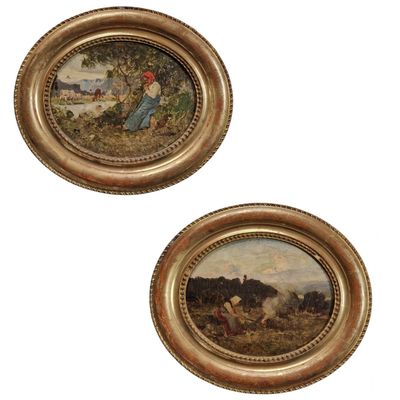 G. INNOCENTI (XIX/XXème Siècle) Paysannes PAIRE D'HUILES SUR…