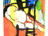 une peinture représentant une femme assise sur une chaise
