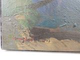 an image of a painting of a bird flying over a beach