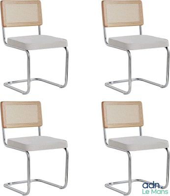 set of four modern chrome steel and wood dining chairs