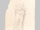 a drawing of a woman standing on a pedestal with her hands in her pockets