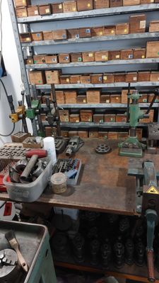 a workbench with a lot of tools on it
