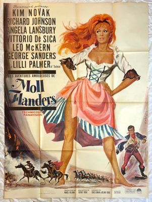 une vieille affiche de cinéma représentant une femme en robe rose