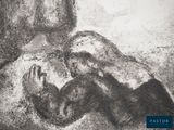 drawing of a woman laying on a bed with her head in her hands