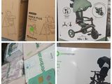 plusieurs photos de différents modèles de tricycles pliants dans un magasin