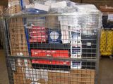 a cart full of supplies in a warehouse