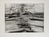 drawing of a black and white picture of a city with a lot of buildings