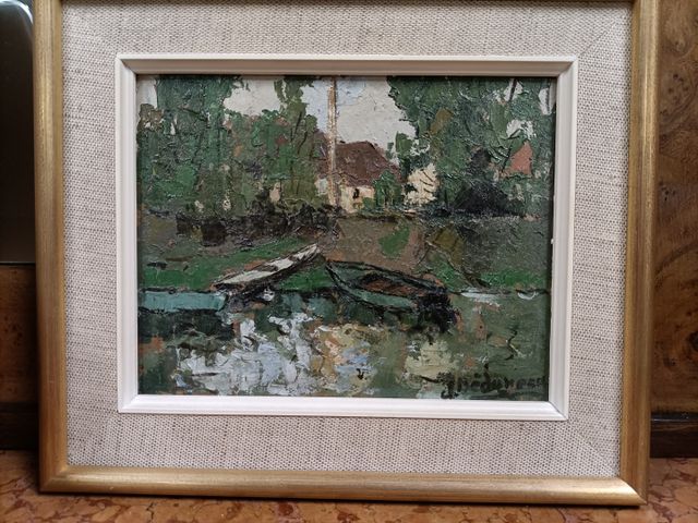 Jean-Eugène BEDUNEAU (1902-1968) « Barques à Toulouse ». Huile su