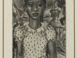dessin représentant une femme portant un chapeau et une robe à pois