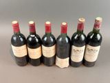 six bottles of wine are lined up in a row