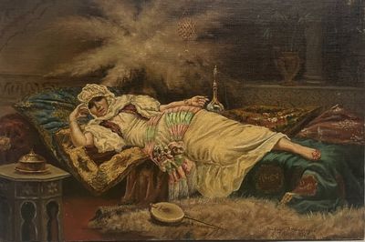 une image représentant un tableau où l'on voit une femme endormie sur un canapé