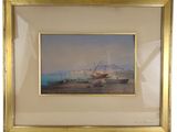 painting of boats on the beach in a gold frame