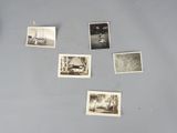 several old photos of a man and a woman are on a refrigerator