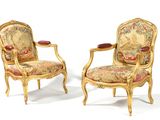 pair of louis xv style gilet chairs with tapestry upholstered seats