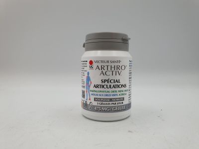 a close up of a jar of arthro activ with a white background