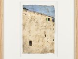 une image représentant une aquarelle d'un bâtiment au toit bleu