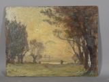 an image of a painting of a landscape with trees in the foreground