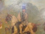un tableau représentant un homme à cheval, entouré d'autres personnes