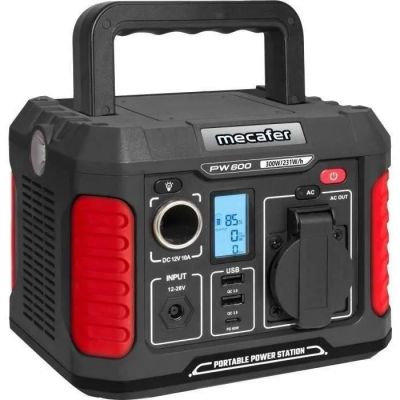 une centrale électrique portable noire et rouge sur fond blanc