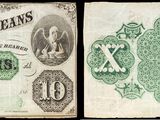 two different images of a green and white one dollar bill