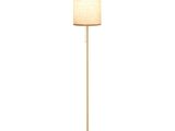 une grande lampe avec un abat-jour beige sur fond blanc