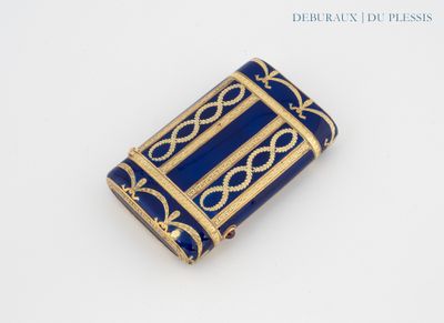 an image of a blue and gold case sitting on top of a white surface