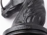 a close up of a horse ' s head on a pole