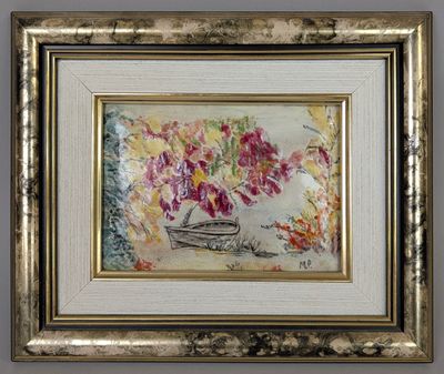an image of a painting of flowers in a vase on a table