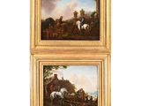 paire de peintures à l'huile du XIXe siècle représentant une scène de vie à la ferme