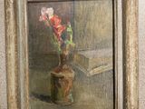 une peinture de fleurs dans un vase sur une table