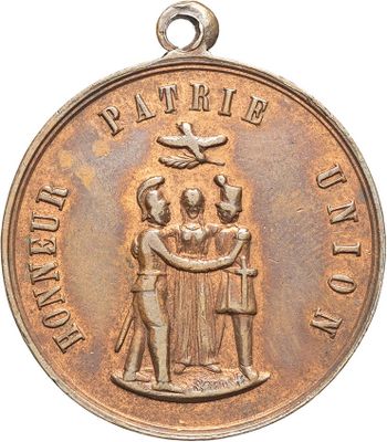 an image of a medal with a picture of a man and a woman on it