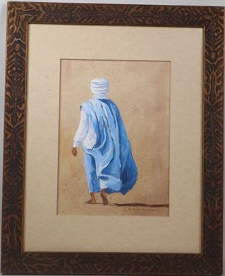 painting of a man in a blue robe and a white turban