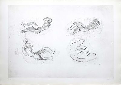des croquis représentant le corps d'une femme dans différentes poses, réalisés sur une feuille de papier